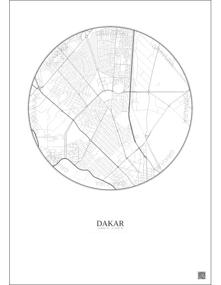 Dakar City Map Poster 2.5km | Gravura – Light background