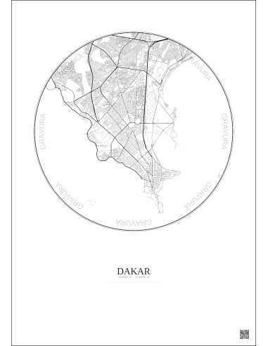 Dakar City Map Poster 6km | Gravura – Light background