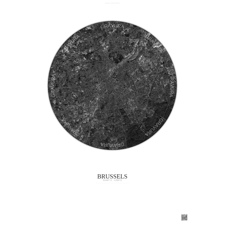 Affiche Brussels – Poster vue satellite 10km N&B | Gravura – Fond clair