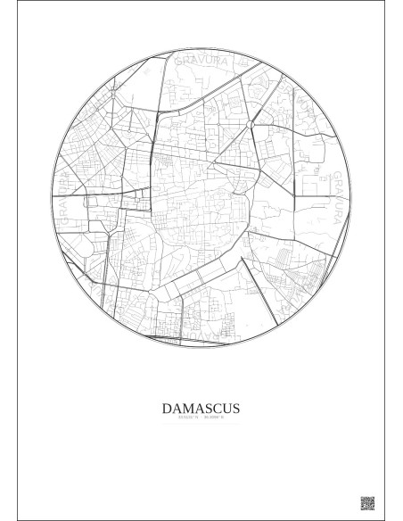 Damascus City Map Poster 2.5km | Gravura – Light background