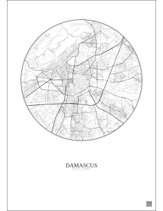 Damascus City Map Poster 6km | Gravura – Light background