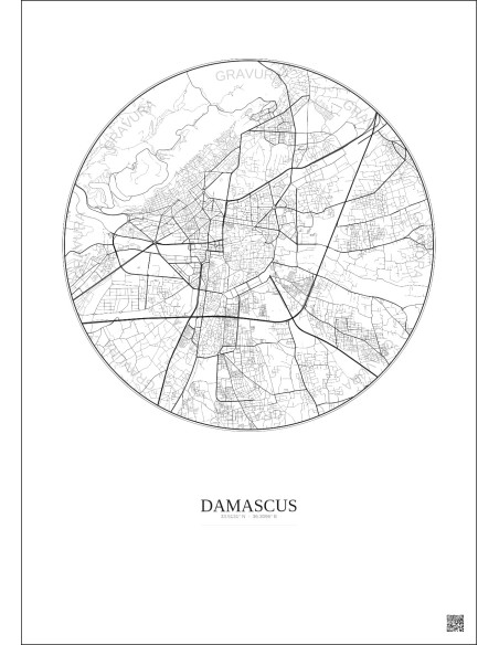 Damascus City Map Poster 6km | Gravura – Light background