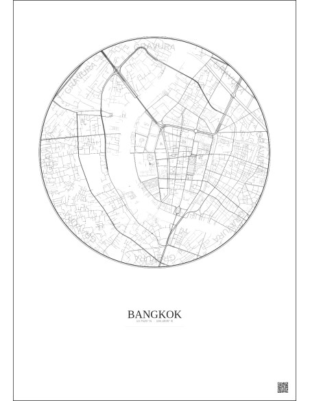 Affiche Bangkok – Poster carte de ville 2.5km | Gravura – Fond clair
