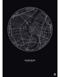 Affiche Bangkok – Poster carte de ville 6km | Gravura – Fond foncé