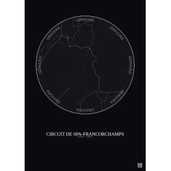 Affiche Circuit De Spa Francorchamps – Poster carte de ville 2.5km | Gravura – Fond foncé