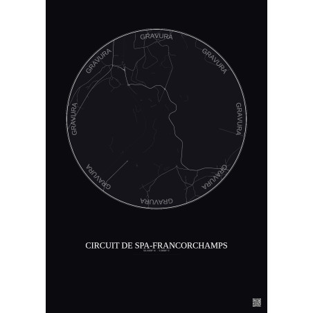 Affiche Circuit De Spa Francorchamps – Poster carte de ville 2.5km | Gravura – Fond foncé