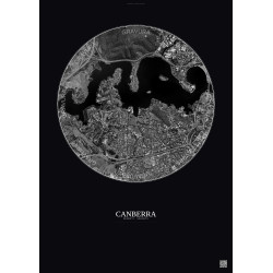 Affiche Canberra – Poster vue satellite 2.5km N&B | Gravura – Fond foncé