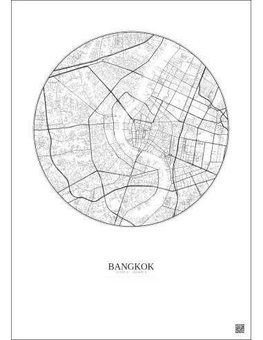Affiche Bangkok – Poster carte de ville 6km | Gravura – Fond clair