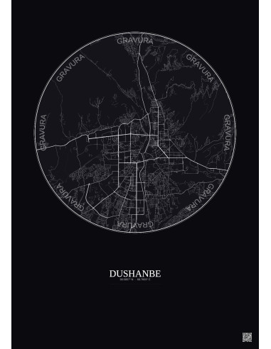 Affiche Dushanbe – Poster carte de ville 10km | Gravura – Fond foncé