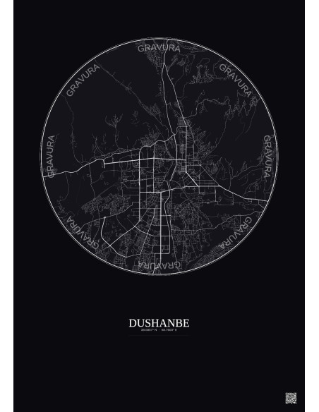 Affiche Dushanbe – Poster carte de ville 10km | Gravura – Fond foncé