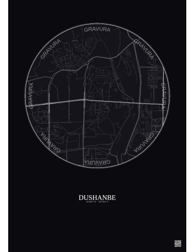 Affiche Dushanbe – Poster carte de ville 2.5km | Gravura – Fond foncé