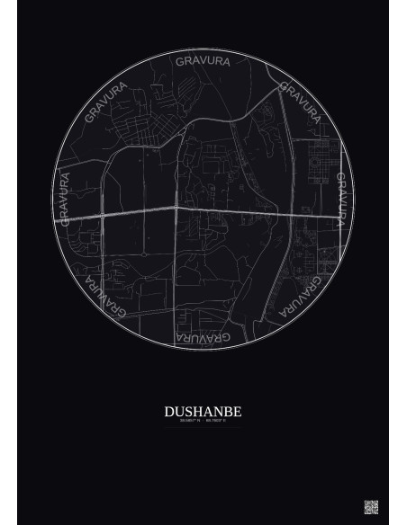 Affiche Dushanbe – Poster carte de ville 2.5km | Gravura – Fond foncé
