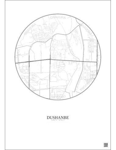Affiche Dushanbe – Poster carte de ville 2.5km | Gravura – Fond clair