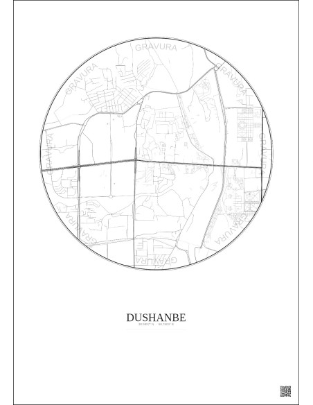 Affiche Dushanbe – Poster carte de ville 2.5km | Gravura – Fond clair
