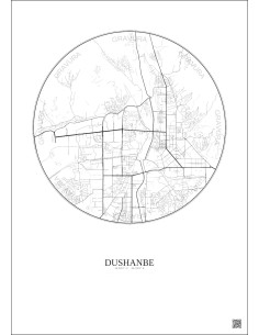 Affiche Dushanbe – Poster carte de ville 6km | Gravura – Fond clair