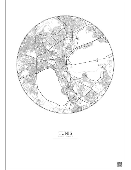 Affiche Tunis – Poster carte de ville 10km | Gravura – Fond clair