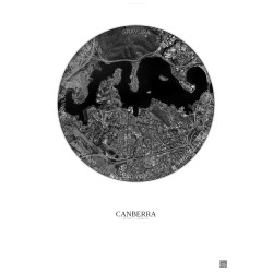 Affiche Canberra – Poster vue satellite 2.5km N&B | Gravura – Fond clair