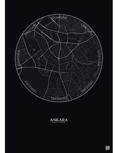 Affiche Ankara – Poster carte de ville 2.5km | Gravura – Fond foncé