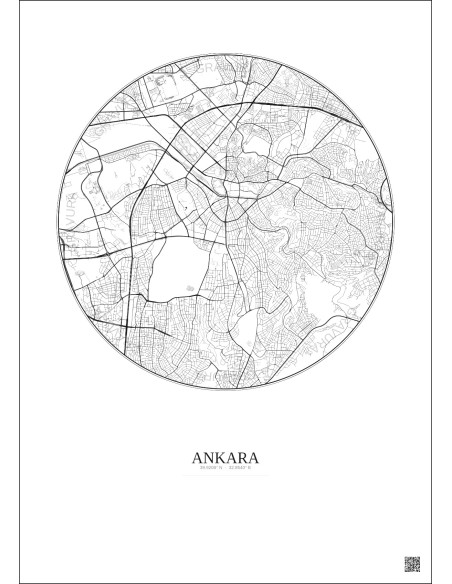 Affiche Ankara – Poster carte de ville 6km | Gravura – Fond clair