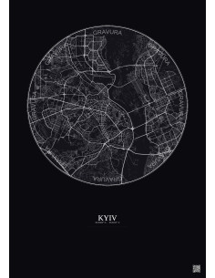 Affiche Kyiv – Poster carte de ville 10km | Gravura – Fond foncé