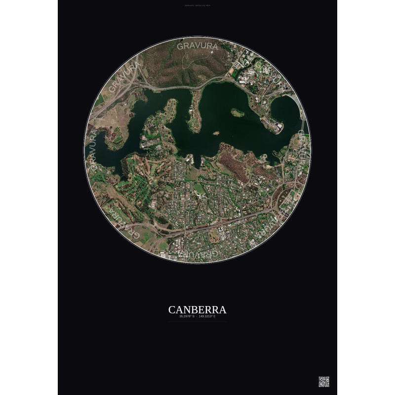 Affiche Canberra – Poster vue satellite 2.5km Couleur | Gravura – Fond foncé