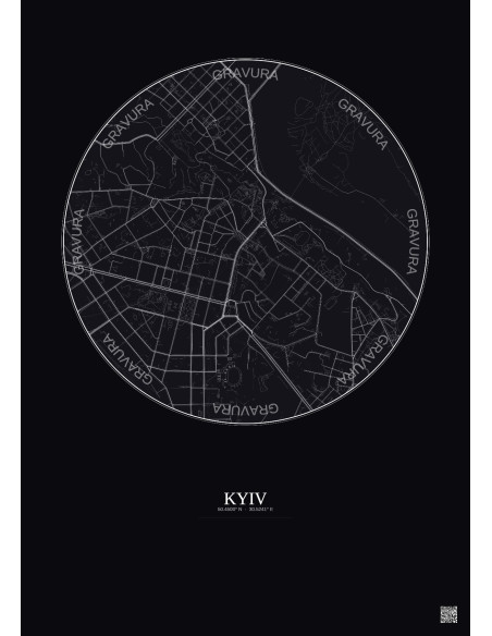 Affiche Kyiv – Poster carte de ville 2.5km | Gravura – Fond foncé