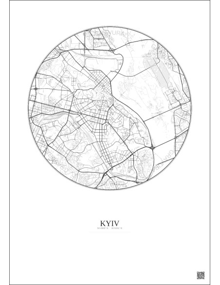 Affiche Kyiv – Poster carte de ville 6km | Gravura – Fond clair