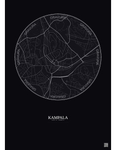 Kampala City Map Poster 2.5km | Gravura – Dark background
