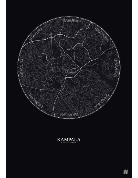 Kampala City Map Poster 6km | Gravura – Dark background