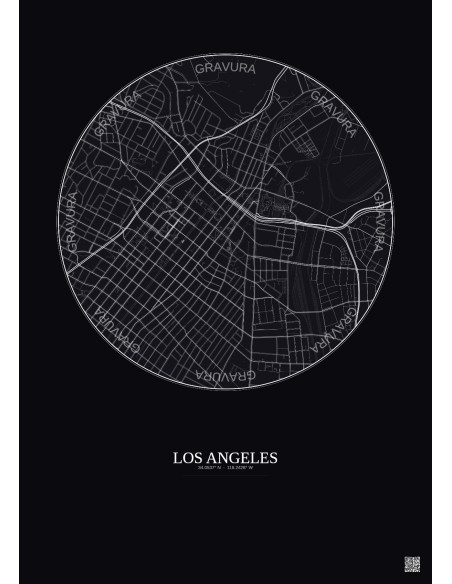 Los Angeles City Map Poster 2.5km | Gravura – Dark background