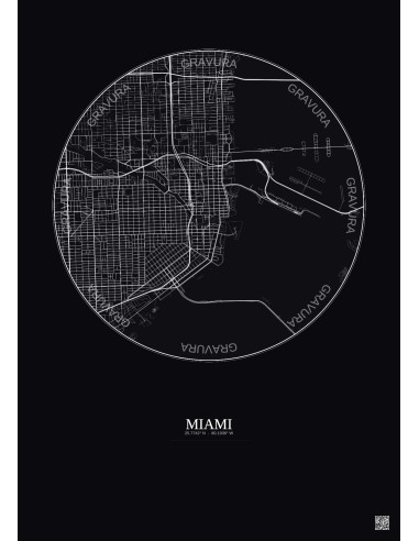Miami City Map Poster 5km | Gravura – Dark background