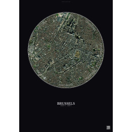 Affiche Brussels – Poster vue satellite 2.5km Couleur | Gravura – Fond foncé