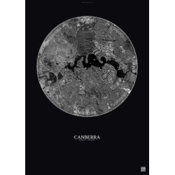 Affiche Canberra – Poster vue satellite 6km N&B | Gravura – Fond foncé
