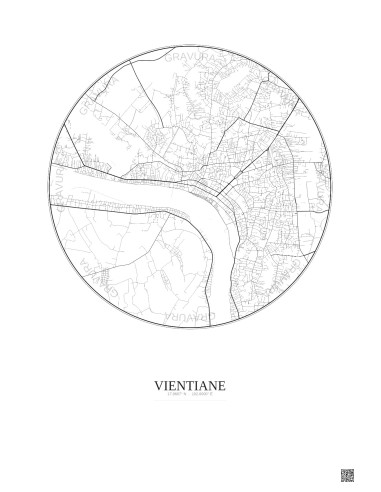Affiche Vientiane – Poster carte de ville 6km | Gravura – Fond clair