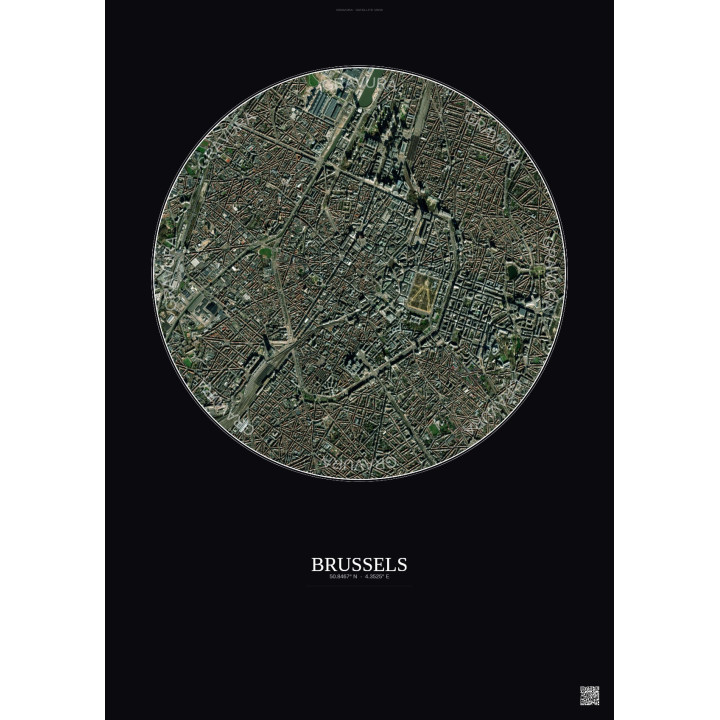 Affiche Brussels – Poster vue satellite 2.5km Couleur | Gravura – Fond foncé