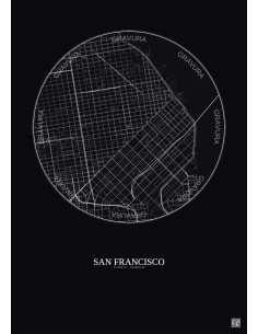 San Francisco City Map Poster 2.5km | Gravura – Dark background
