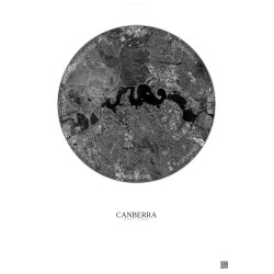 Affiche Canberra – Poster vue satellite 6km N&B | Gravura – Fond clair