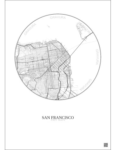 Affiche San Francisco – Poster carte de ville 6km | Gravura – Fond clair