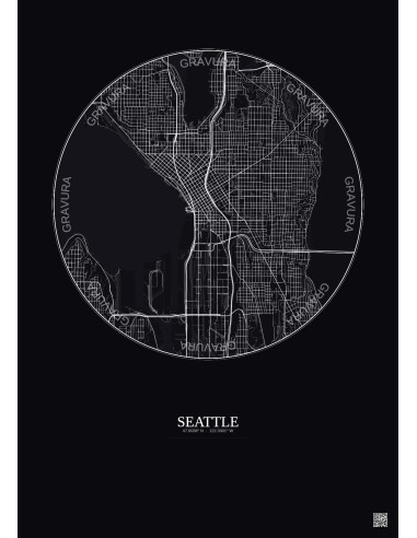 Seattle City Map Poster 5km | Gravura – Dark background