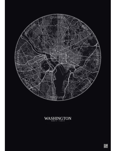Washington City Map Poster 10km | Gravura – Dark background