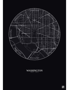 Washington City Map Poster 2.5km | Gravura – Dark background