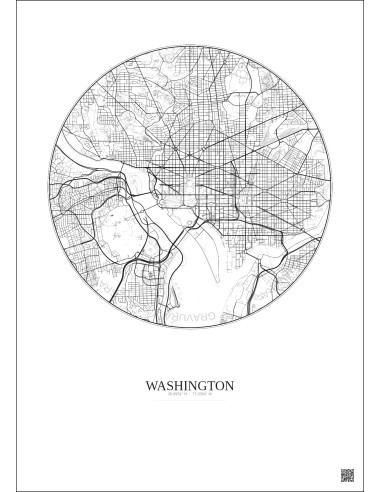 Washington City Map Poster 6km | Gravura – Light background