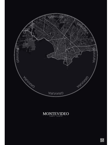 Montevideo City Map Poster 10km | Gravura – Dark background