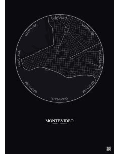 Montevideo City Map Poster 2.5km | Gravura – Dark background