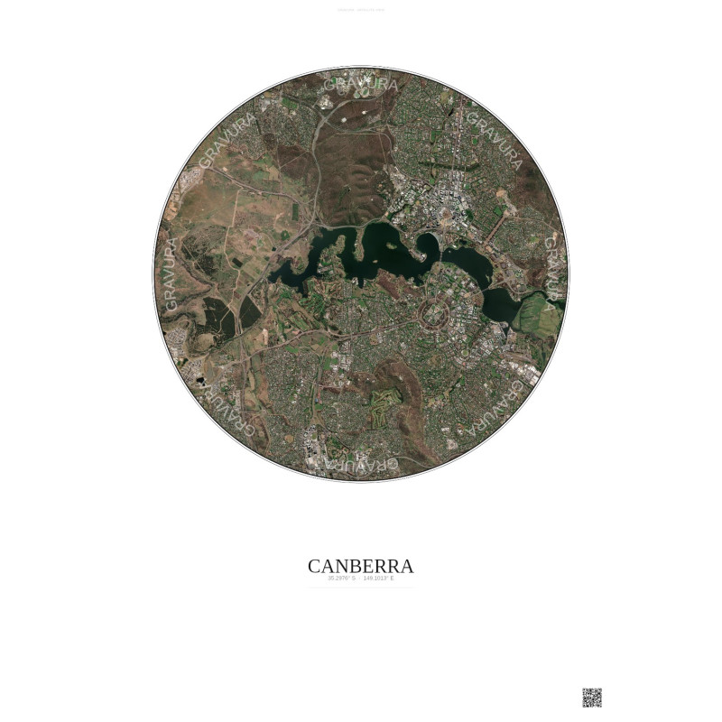 Affiche Canberra – Poster vue satellite 6km Couleur | Gravura – Fond clair