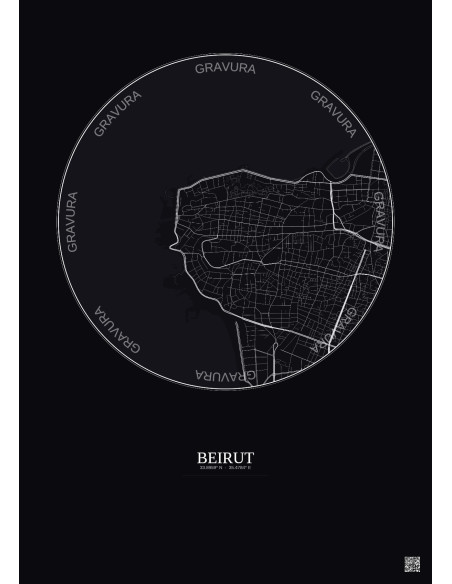 Affiche Beirut – Poster carte de ville 2.5km | Gravura – Fond foncé