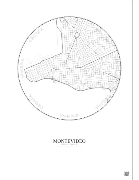 Affiche Montevideo – Poster carte de ville 2.5km | Gravura – Fond clair