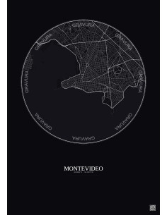 Montevideo City Map Poster 6km | Gravura – Dark background