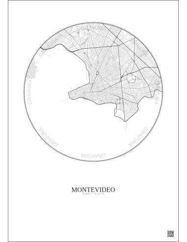Affiche Montevideo – Poster carte de ville 6km | Gravura – Fond clair