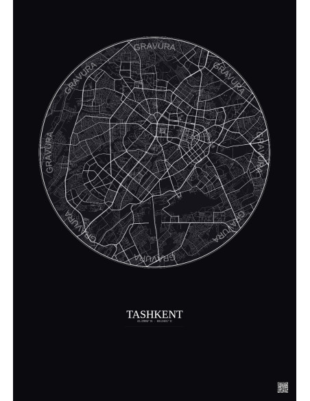 Affiche Tashkent – Poster carte de ville 10km | Gravura – Fond foncé